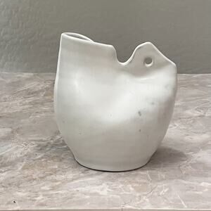 Studio Art Pottery Clay White Vase Organic Shape 6.5" Tall Glaze Finish